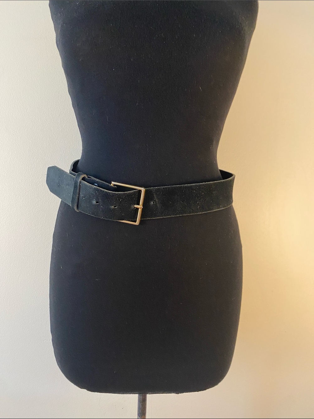 Black Suede Waist Belt with Gold Buckle